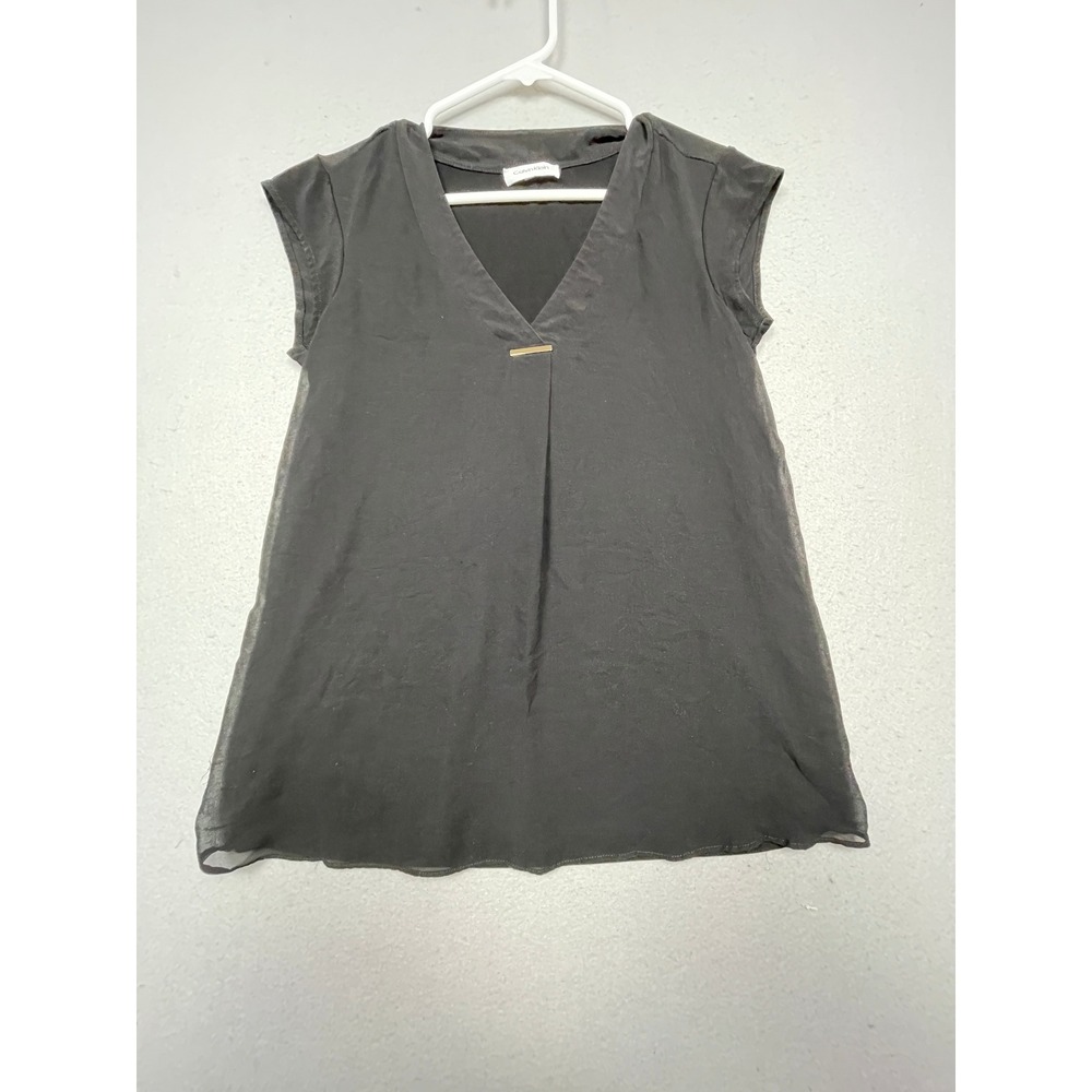 Calvin Klein Blouse Chiffon Layered Black Small Womens